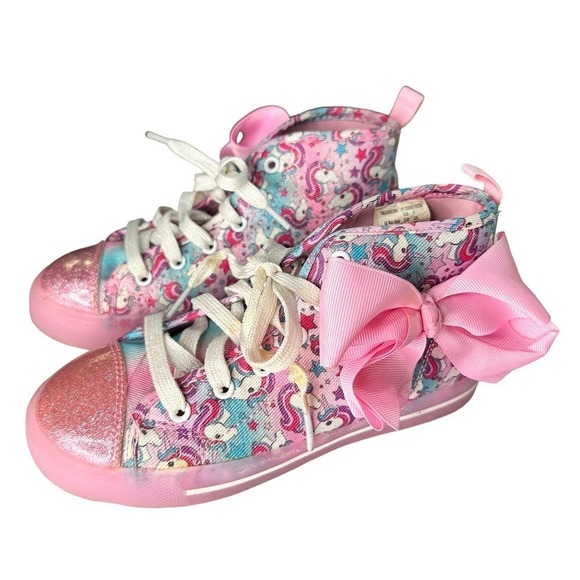 Jojo Siwa Bow High Top Glutter Unicorn Pink Sneakers Lace Up - Picture 1 of 10